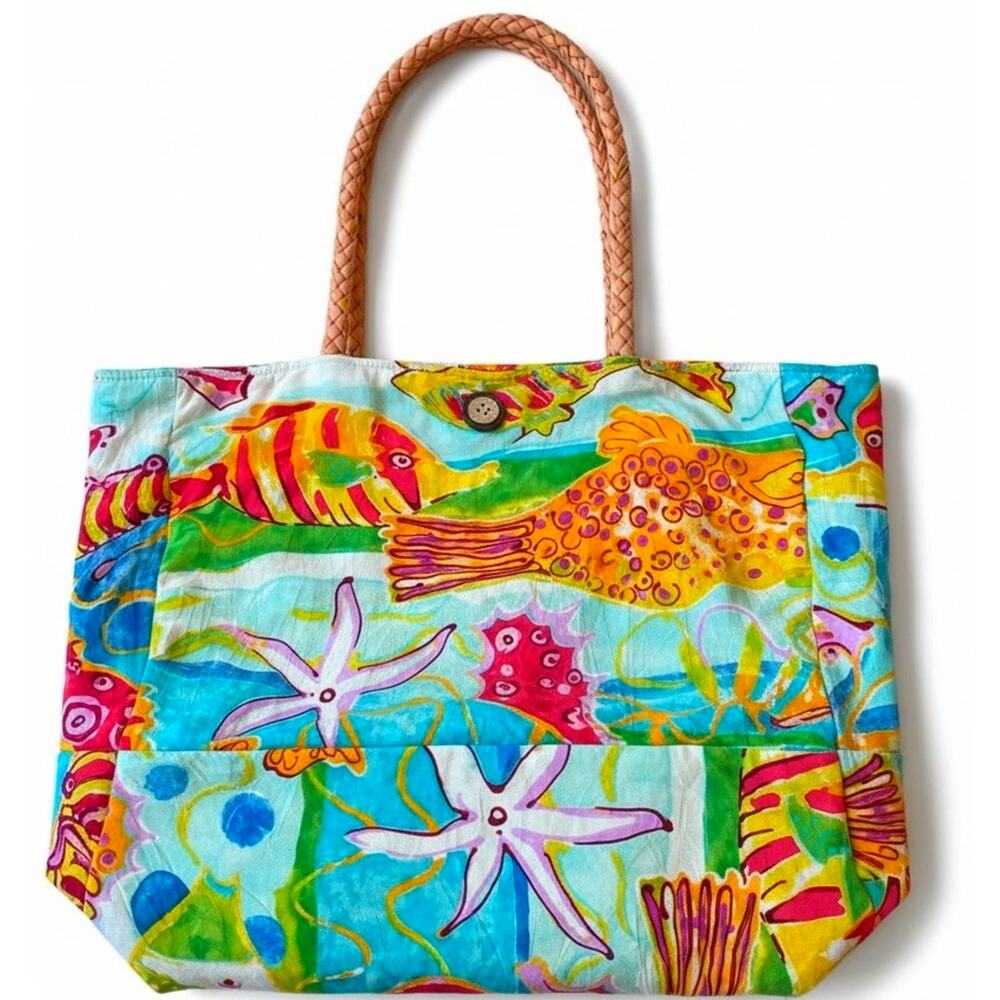 VTG Jams World Beach Tote BAG Tropical Fish Seahorse Hawaiian coastal ocean 90s